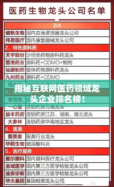 揭秘互联网医药领域龙头企业排名榜！