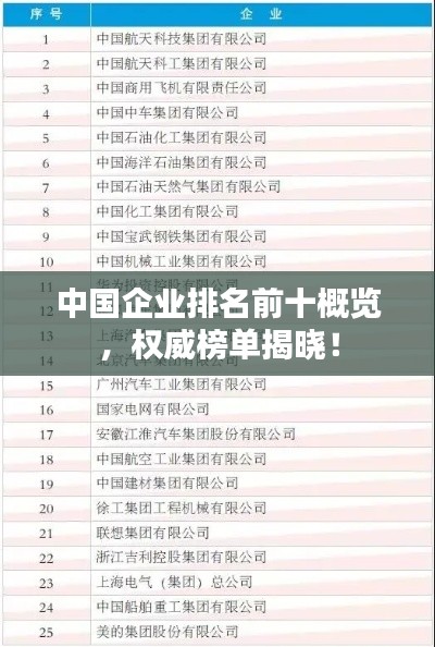 中国企业排名前十概览，权威榜单揭晓！