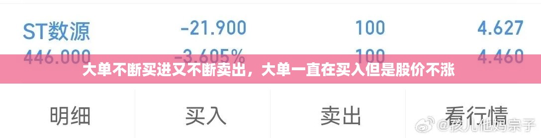 大单不断买进又不断卖出，大单一直在买入但是股价不涨 